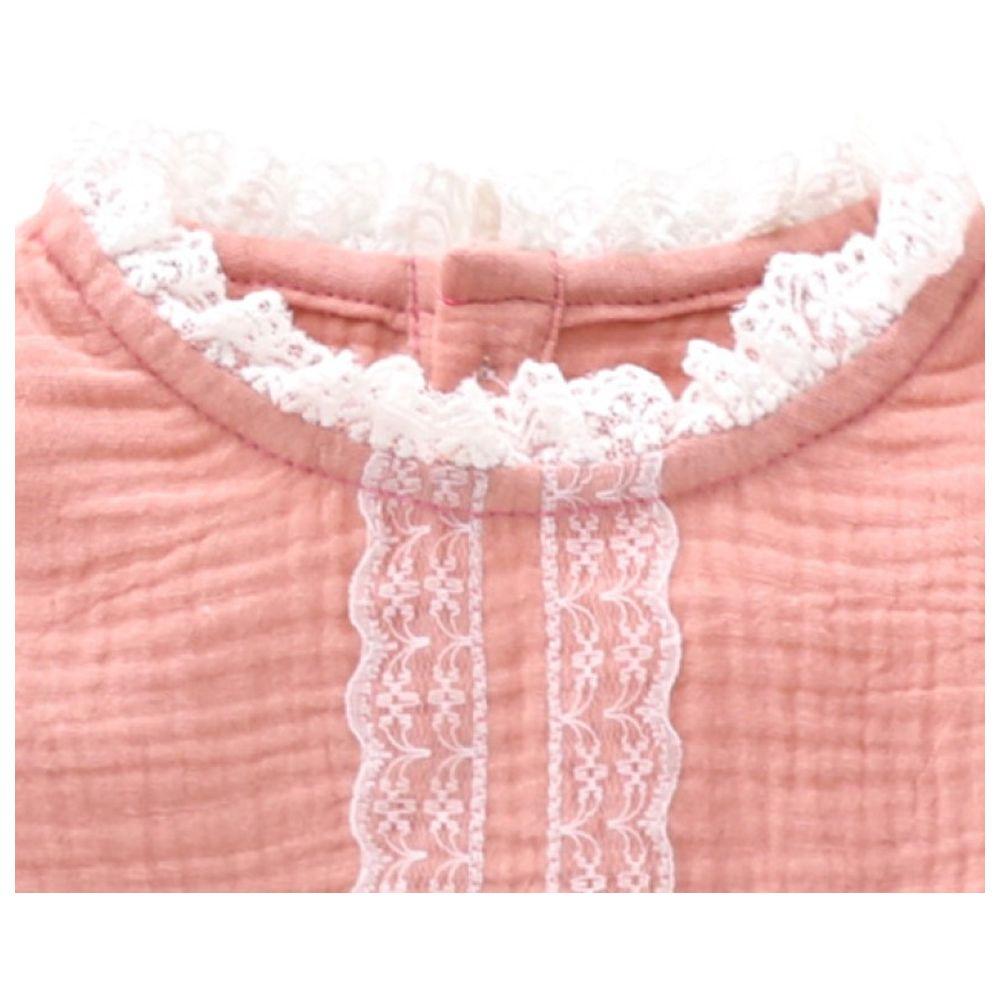 Sugar Rush - Laced Round Neck Full Sleeves Bodysuit - Pink