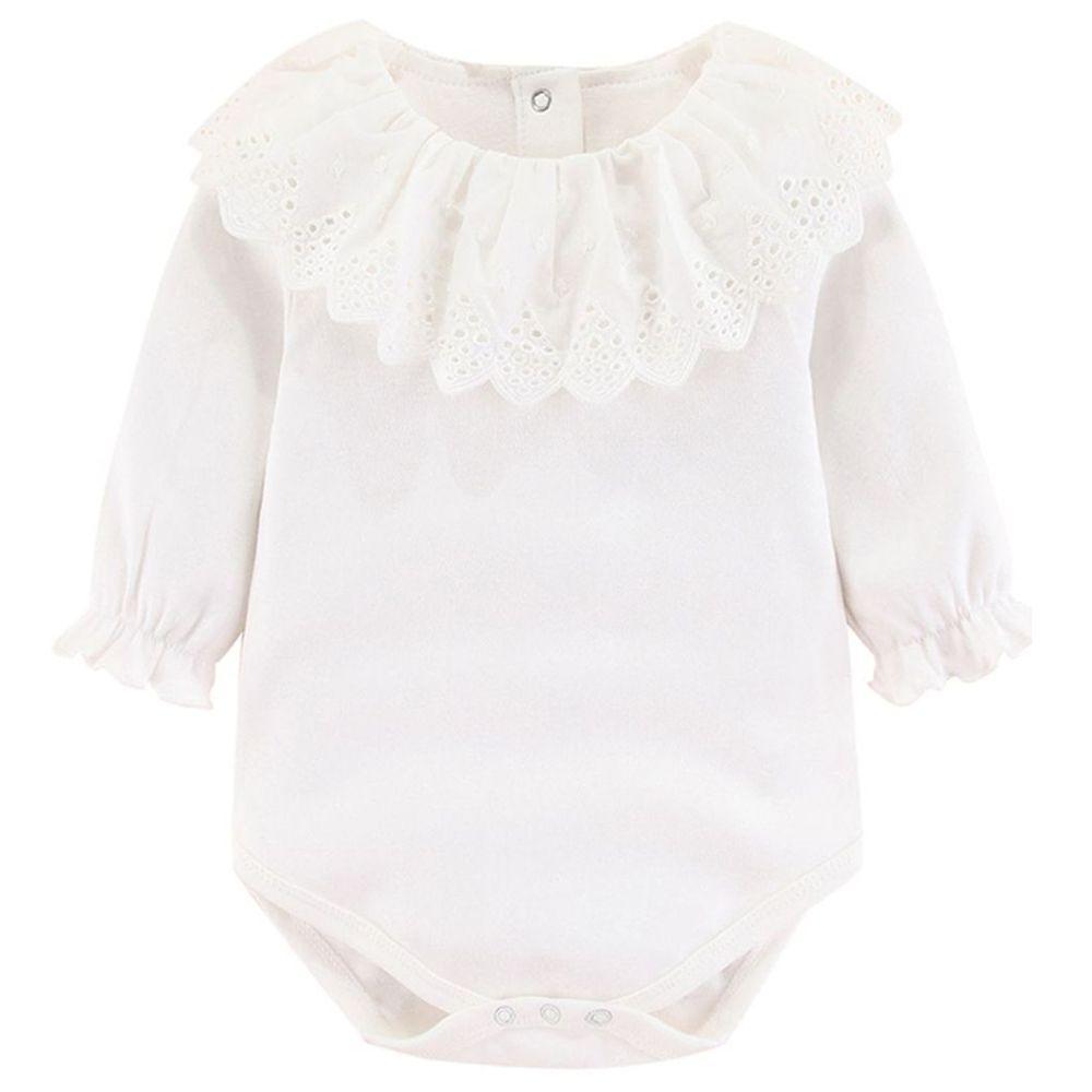 Sugar Rush - Baby Girls Solid Neck Full Sleeves Onesie - White