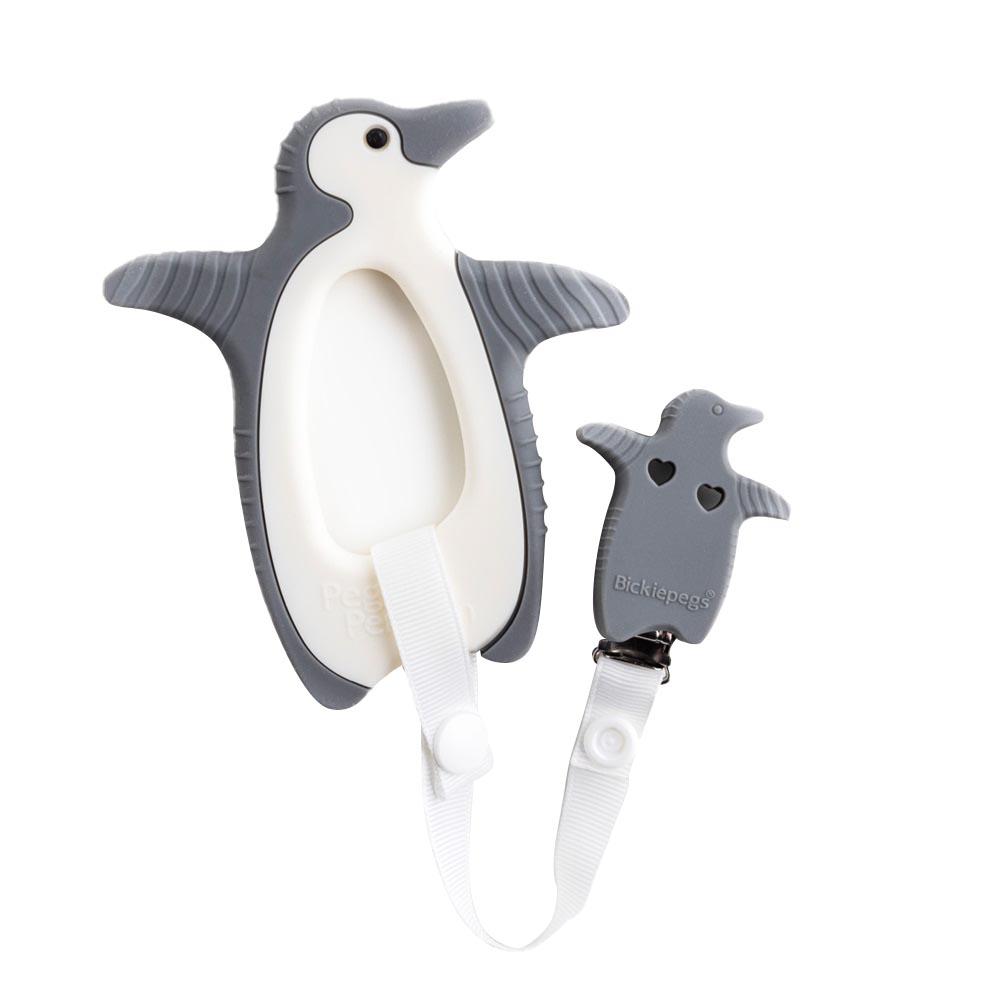 Bickiepegs - Peggie The Penguin Clip-On Sensory Teether - Grey