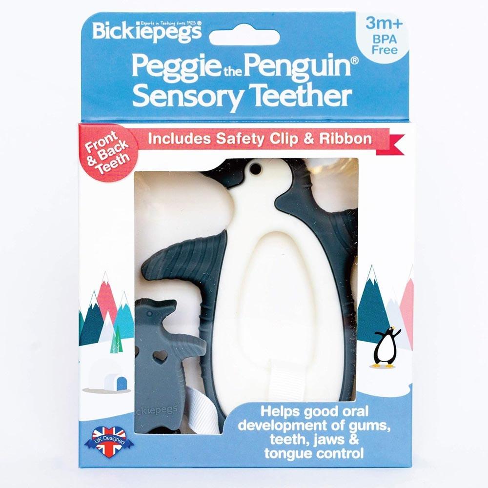 Bickiepegs - Peggie The Penguin Clip-On Sensory Teether - Grey