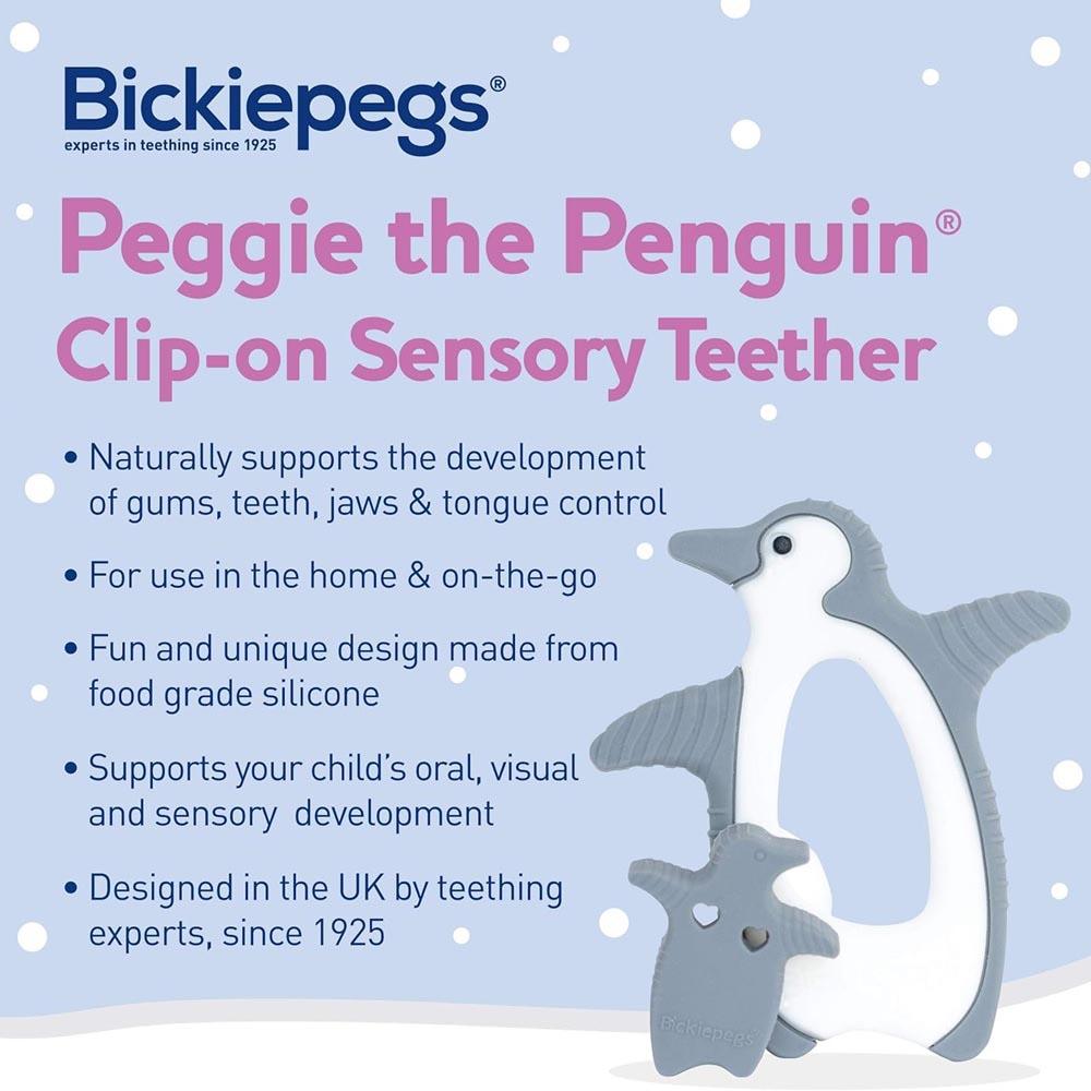 Bickiepegs - Peggie The Penguin Clip-On Sensory Teether - Grey