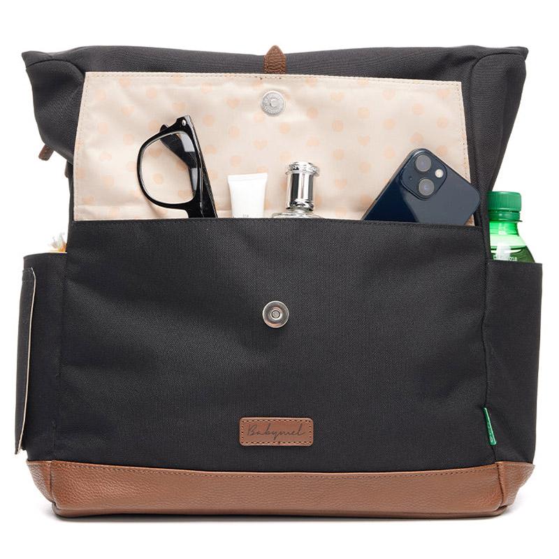 Babymel - Quinn Eco Convertible Diaper Bag - Black & Tan