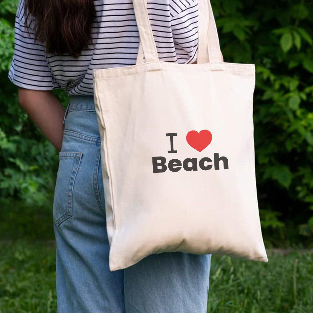 BYFT - Natural Cotton Flat Tote Bag - I Love Beach