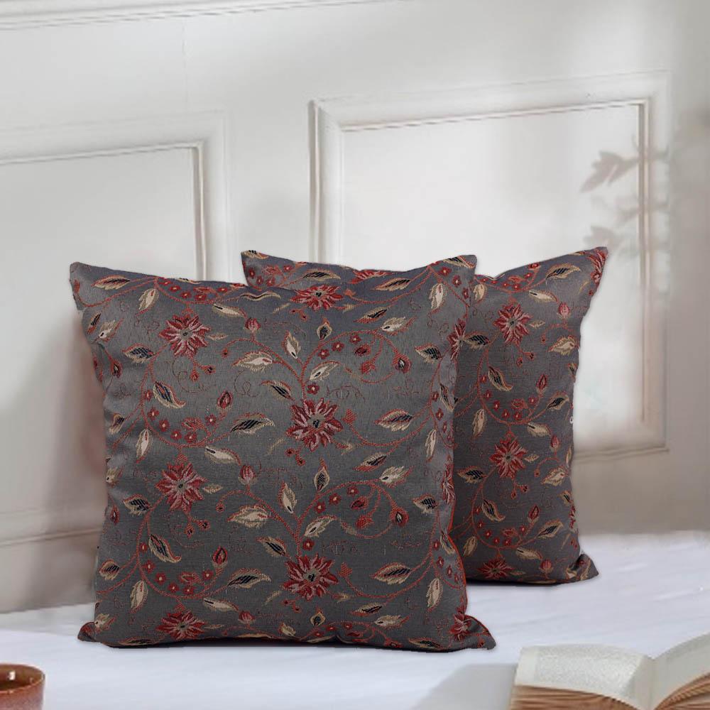 BYFT - Blossom Decorative Cushion Cover - Dark Grey - 2pcs