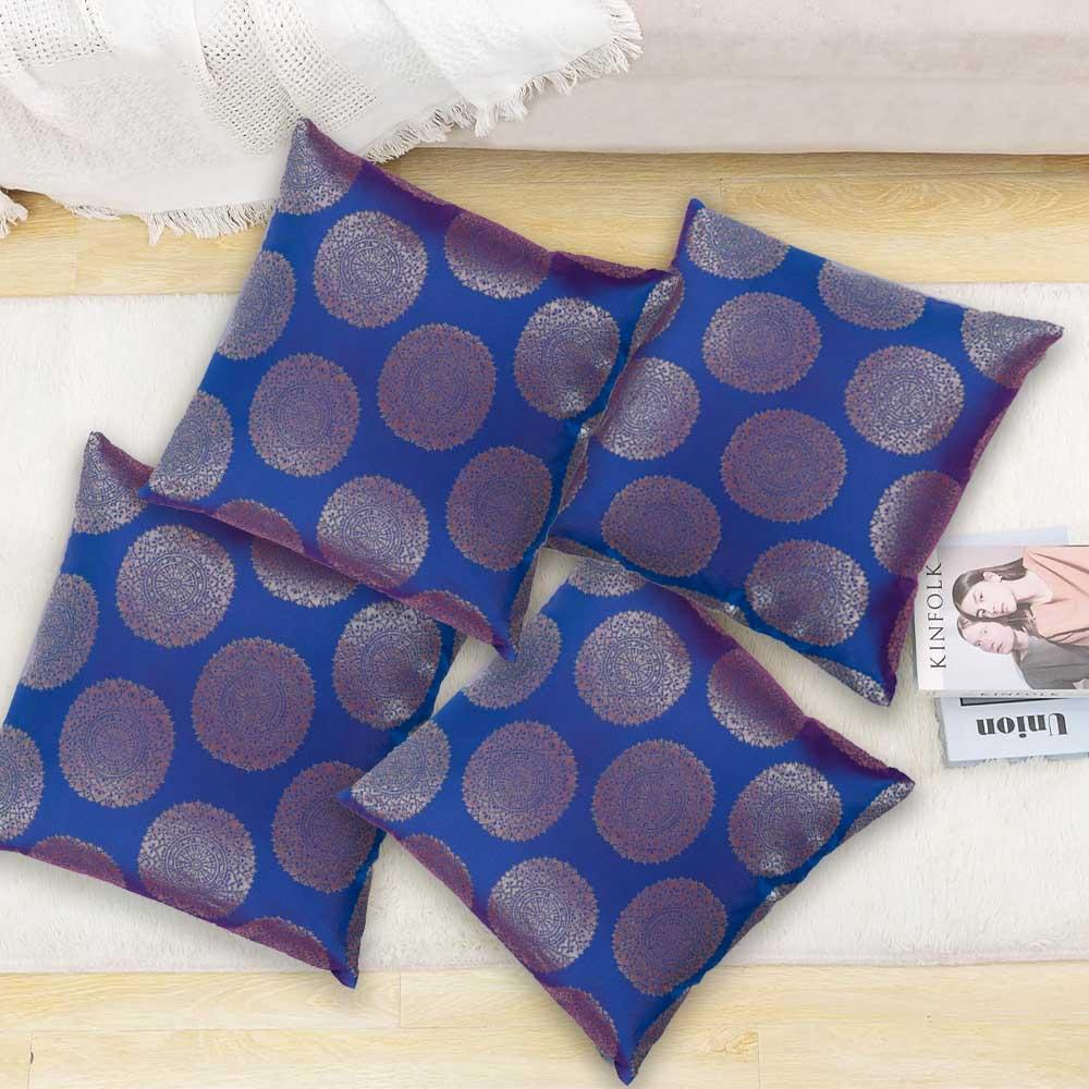 BYFT - Golden Brocade Decorative Cushion Cover - Nick Blue - 2pcs