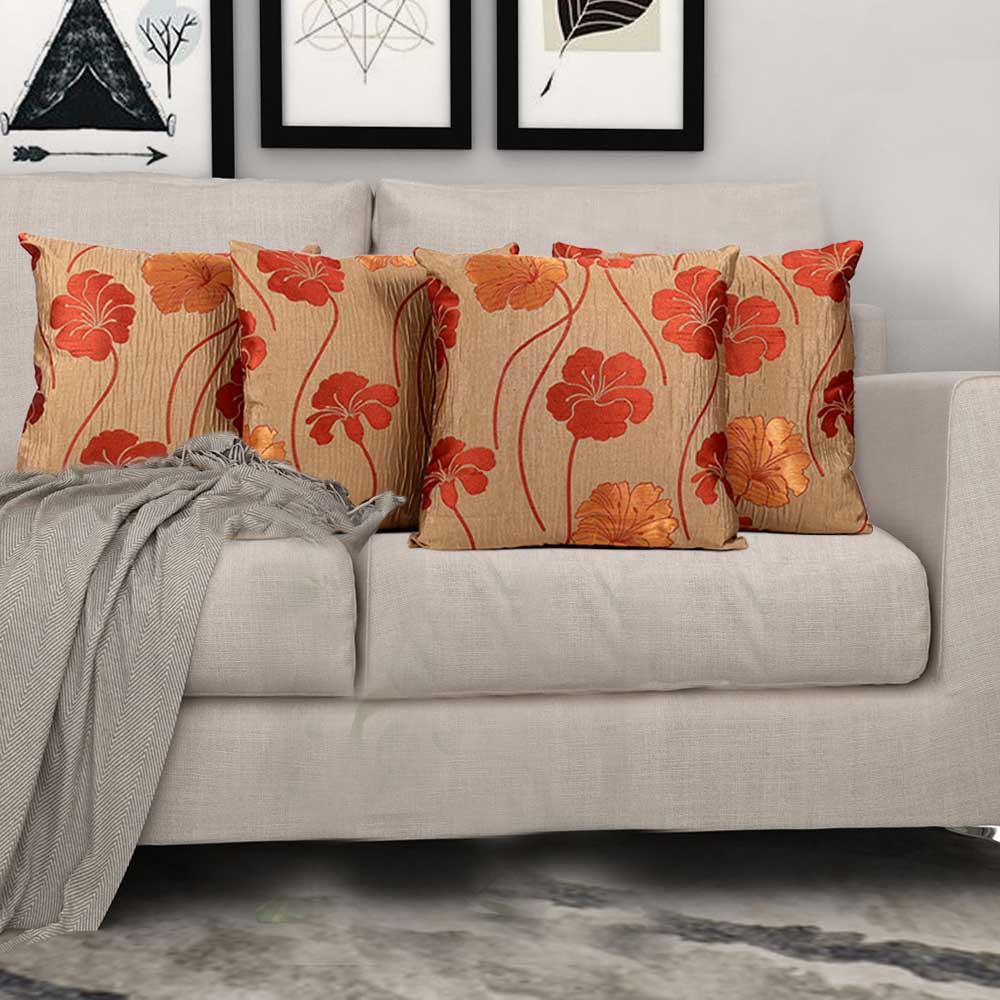 BYFT - Sun-Kissed Hibiscus Decorative Cushion And Cover - Pale Gold - 2pcs