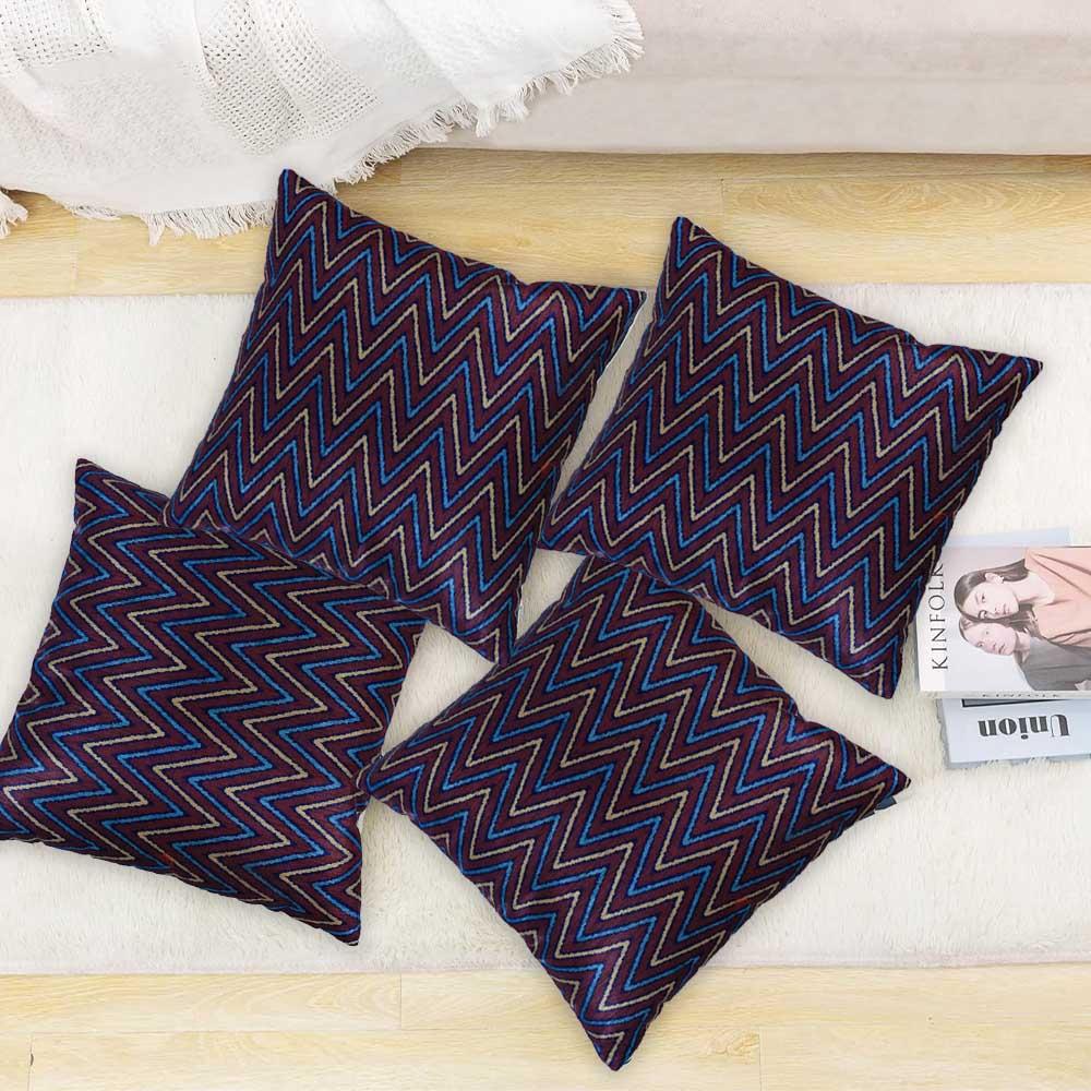 BYFT - Zigzag Elegance Decorative Cushion And Cover - Berry Blue - 2pcs