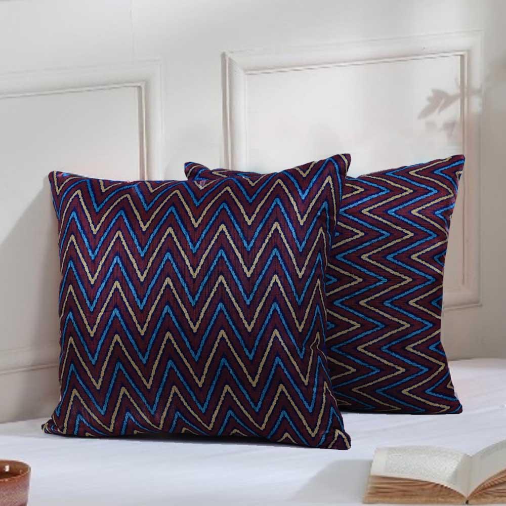 BYFT - Zigzag Elegance Decorative Cushion And Cover - Berry Blue - 2pcs