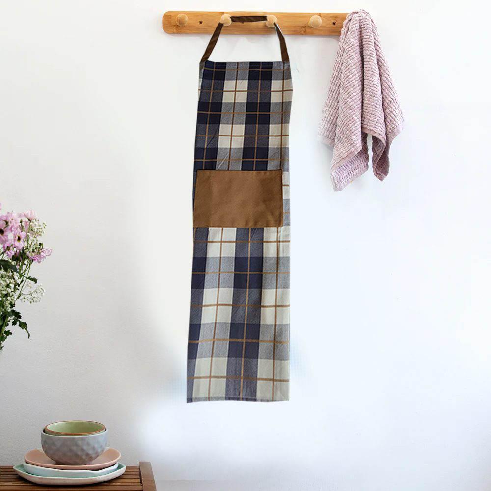 BYFT - Orchard Checkered Kitchen Apron - Navy Blue/Caramel