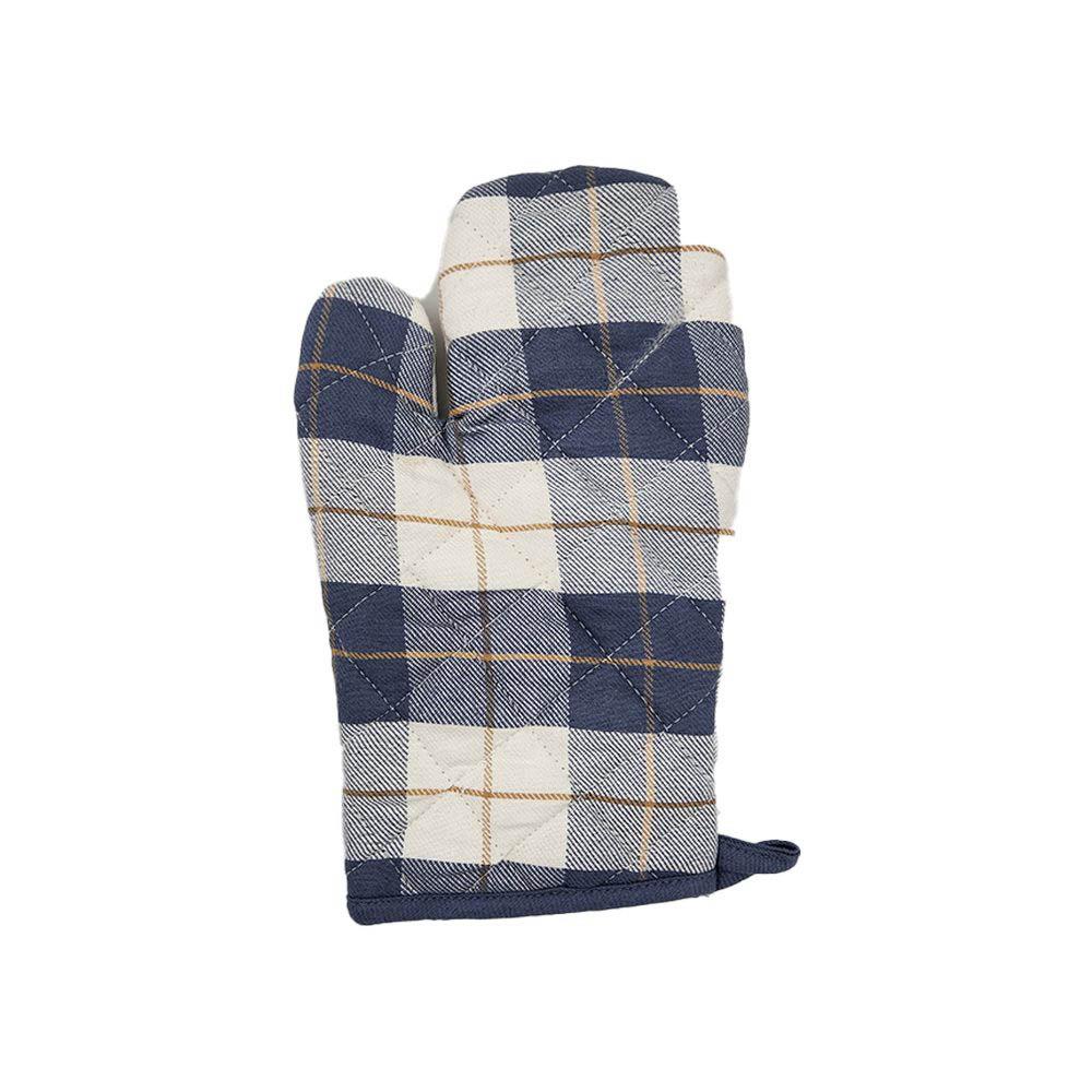 BYFT - Orchard Checkered Glove And Pot Holder - Denim Blue/Caramel - 2pcs