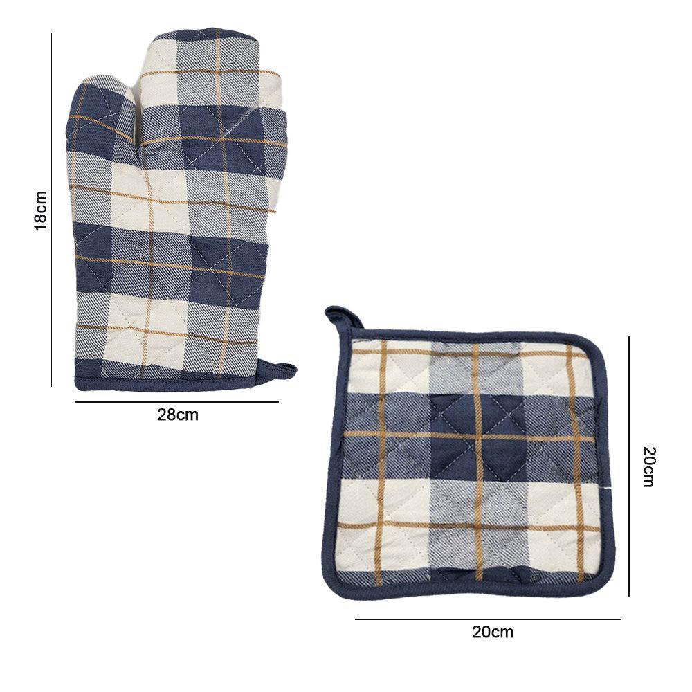 BYFT - Orchard Checkered Glove And Pot Holder - Denim Blue/Caramel - 2pcs