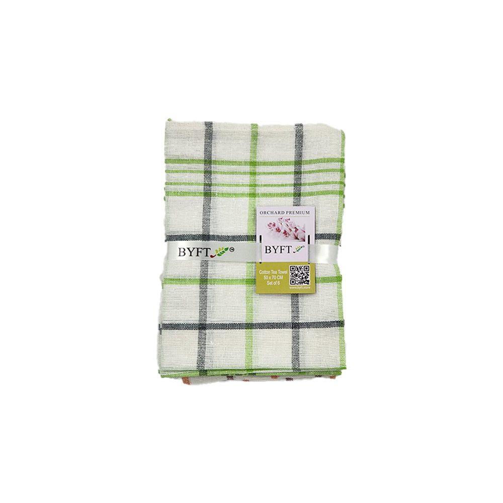 BYFT - Orchard Multi Checkered Tea Towel - Green/Orange - 6pcs