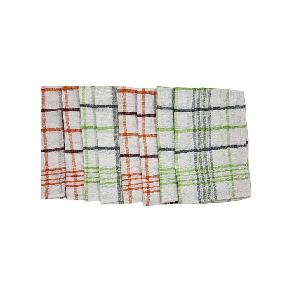 BYFT - Orchard Multi Checkered Tea Towel - Green/Orange - 8pcs