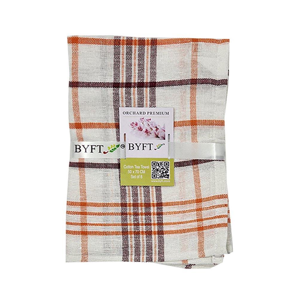 BYFT - Orchard Multi Checkered Tea Towel - Green/Orange - 8pcs