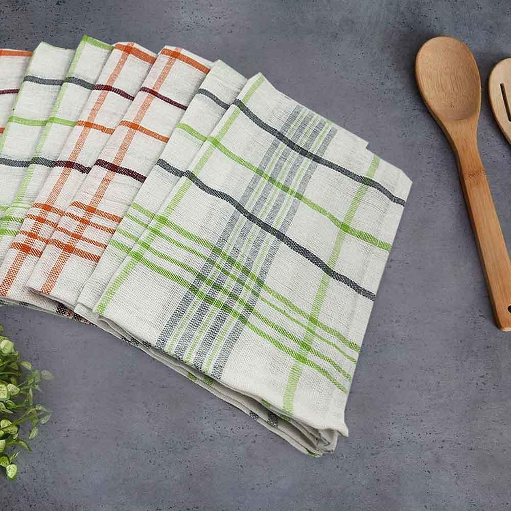 BYFT - Orchard Multi Checkered Tea Towel - Green/Orange - 8pcs