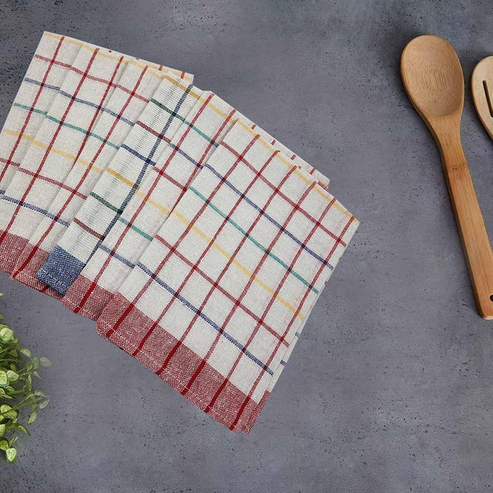 BYFT - Orchard Multi Checkered Tea Towel - Blue/Red - 6pcs