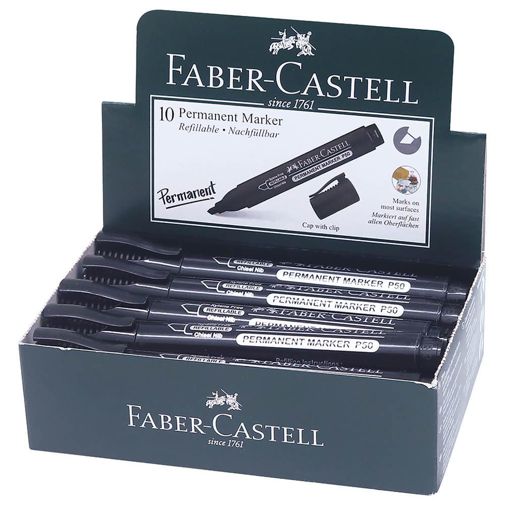 Faber-Castell - Chisel Tip Permanent Marker - Black - 10pcs