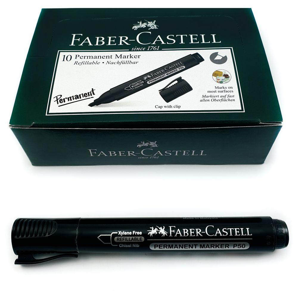 Faber-Castell - Chisel Tip Permanent Marker - Black - 10pcs