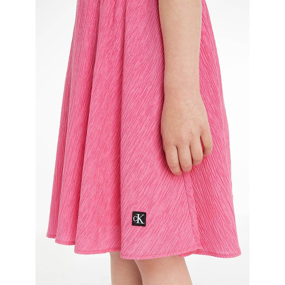 Calvin Klein - Crinkle Short Sleeve Fit Flare Dress - Pink