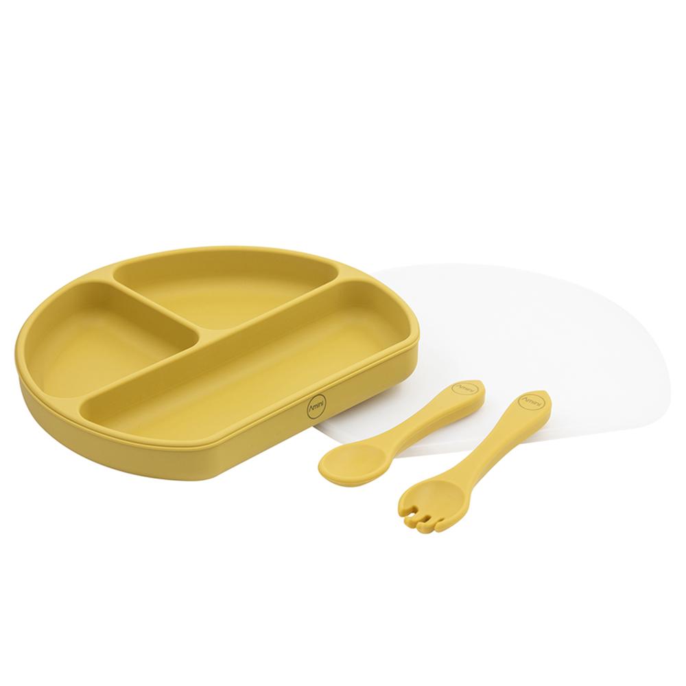 A'ish Home - Covered Grip Plate w/ Spoon & Fork - Mango Yellow