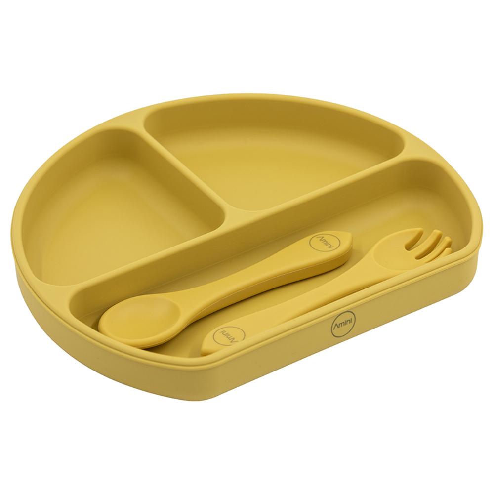 A'ish Home - Covered Grip Plate w/ Spoon & Fork - Mango Yellow