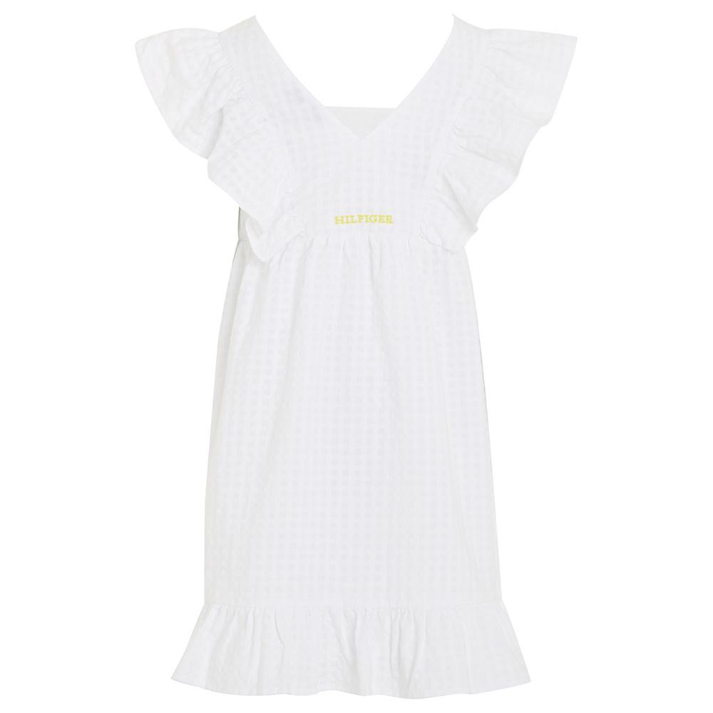 Tommy Hilfiger - Seersucker Frill Fit And Flare Dress - White