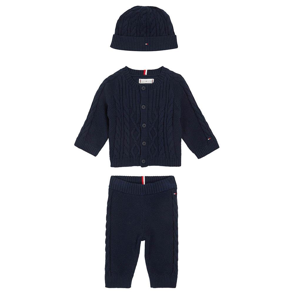 Tommy Hilfiger - 3pc-Set - Cable Knit Matching Suit & Beanie Cap - Blue