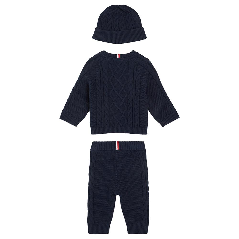 Tommy Hilfiger - 3pc-Set - Cable Knit Matching Suit & Beanie Cap - Blue