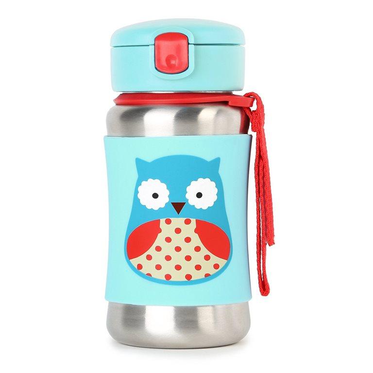 SkipHop Zoo Stainless Steel Straw Bottle, Owl