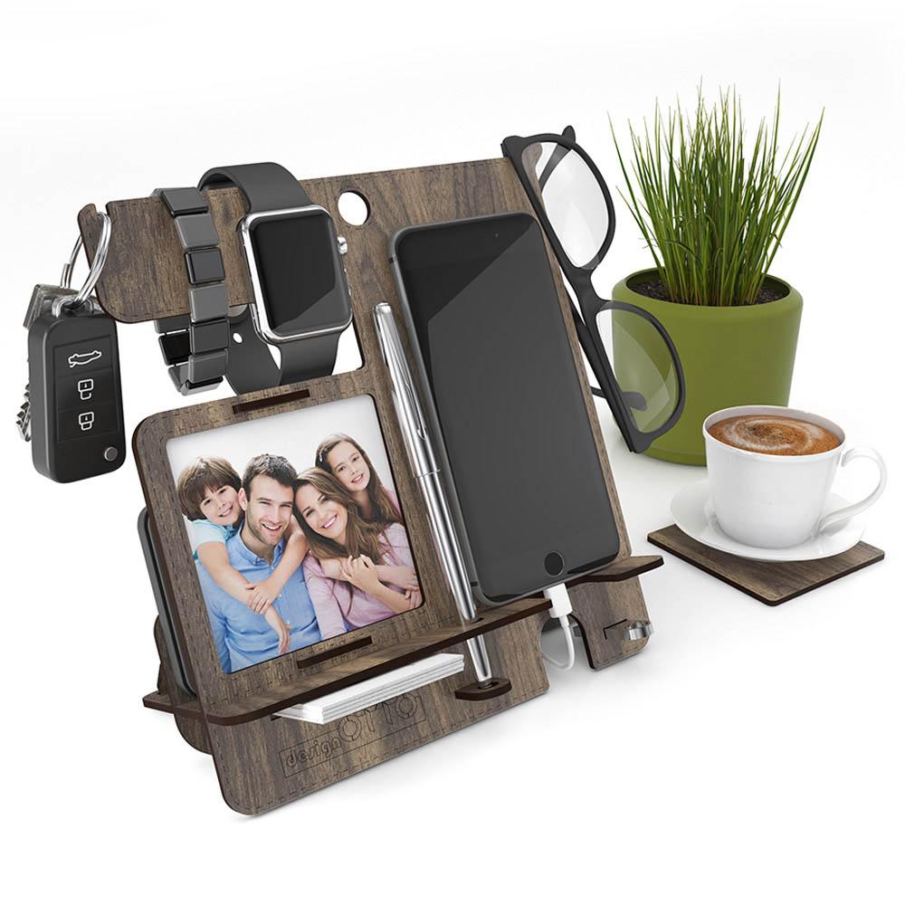 Home Canvas - Storage Organizer Charging Station For Multiple Devices - Walnut