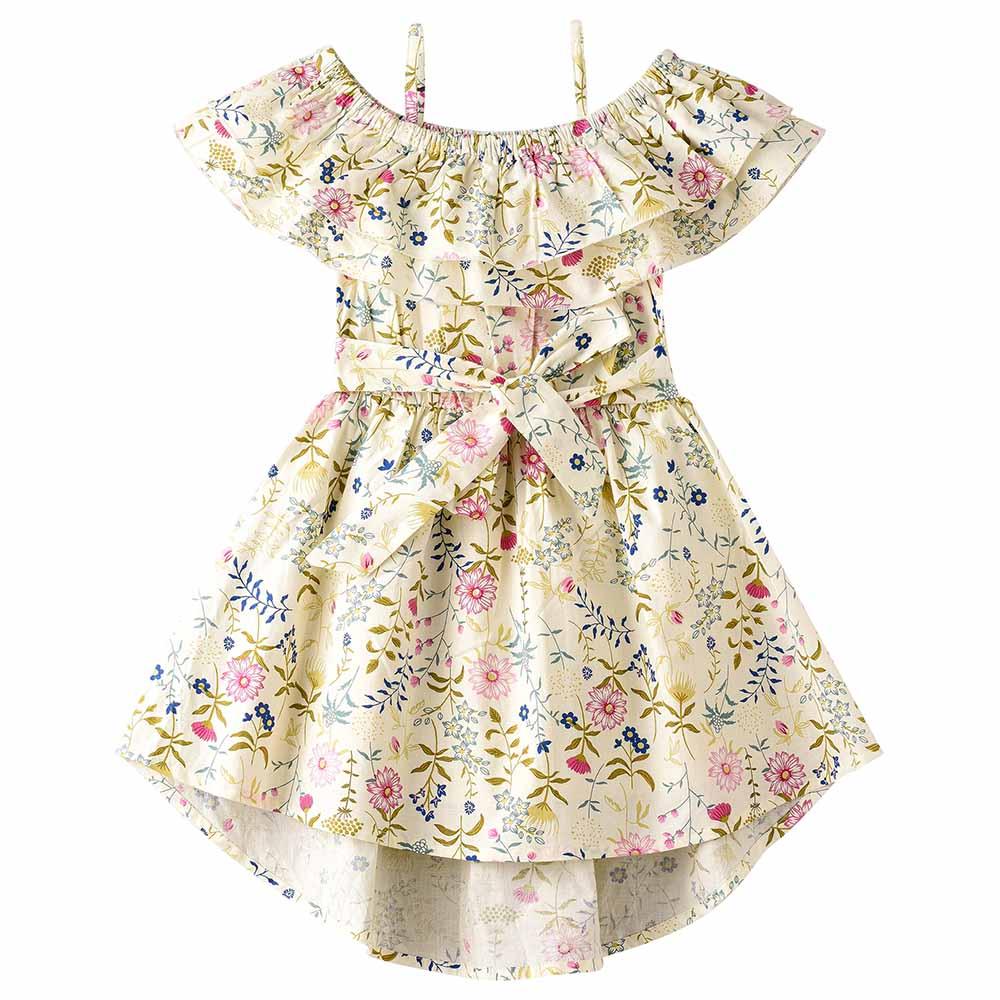 Jelliene - Twirling Blooms Summer Girl's Cotton Floral Dress