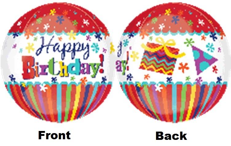 Happy Birthday Stripes & Bursts Balloon - 1pc