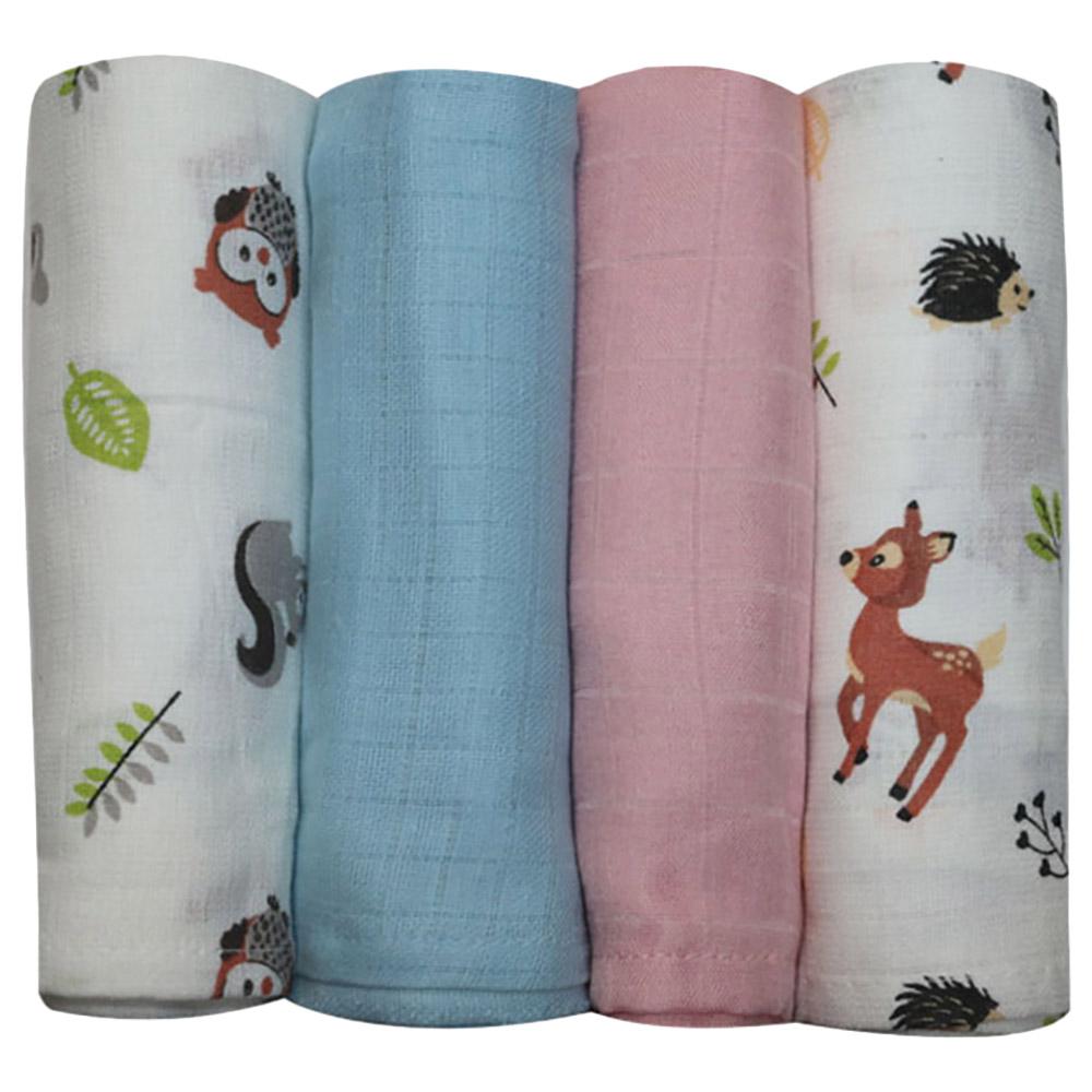 Prokids - 4pc-Set - Essential Muslin Swaddle Blanket - Pink/Blue