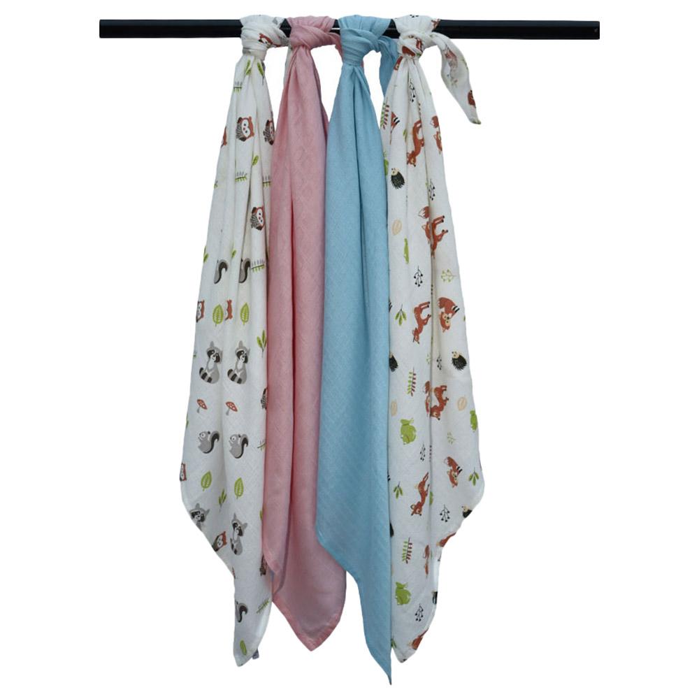 Prokids - 4pc-Set - Essential Muslin Swaddle Blanket - Pink/Blue