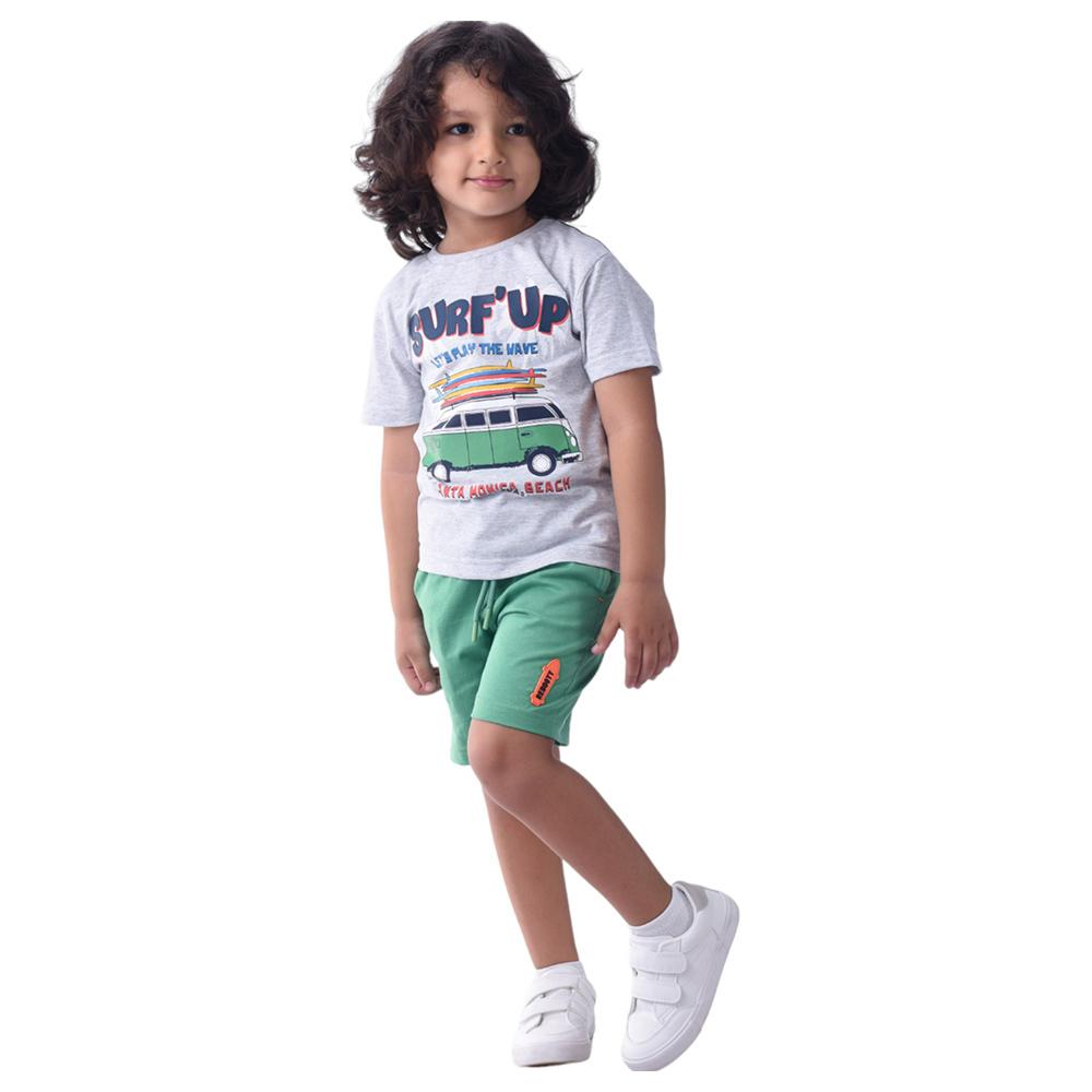 Victor and Jane - 2pc-Set - Boy's Cotton T-Shirt and Shorts - Grey/Green