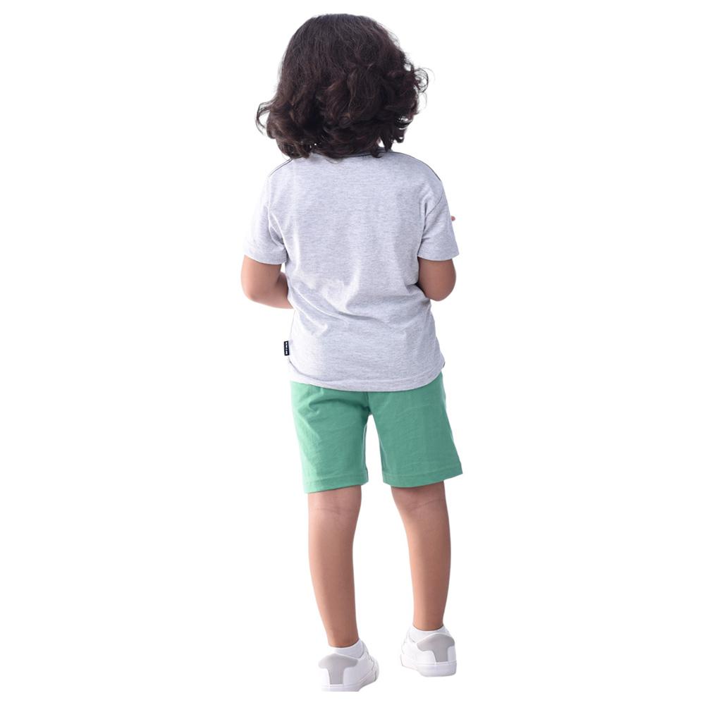 Victor and Jane - 2pc-Set - Boy's Cotton T-Shirt and Shorts - Grey/Green