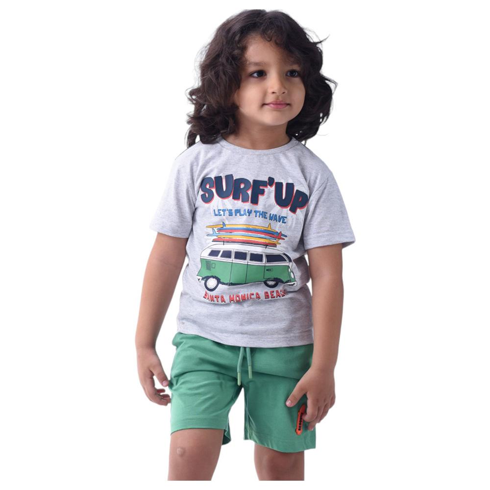 Victor and Jane - 2pc-Set - Boy's Cotton T-Shirt and Shorts - Grey/Green