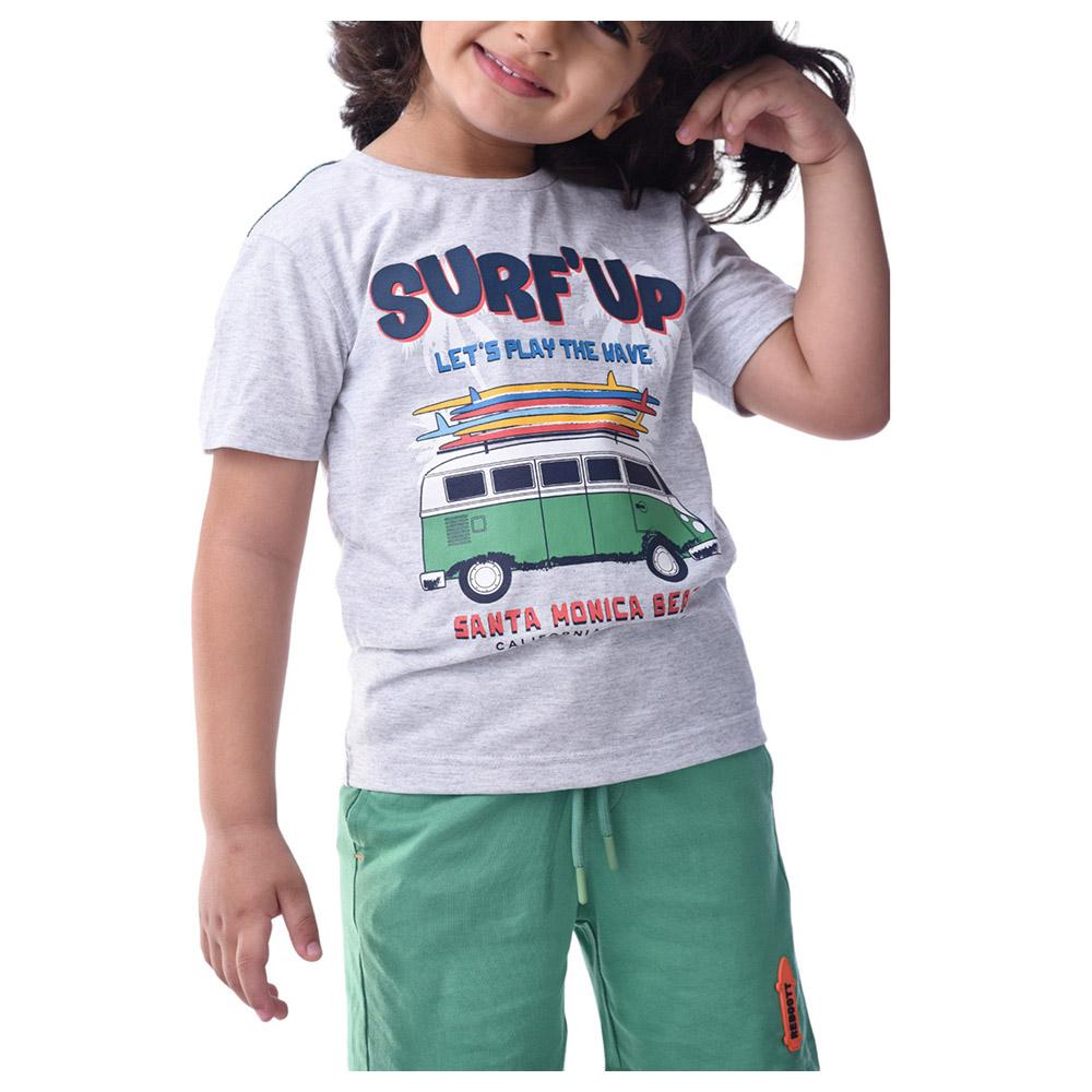 Victor and Jane - 2pc-Set - Boy's Cotton T-Shirt and Shorts - Grey/Green