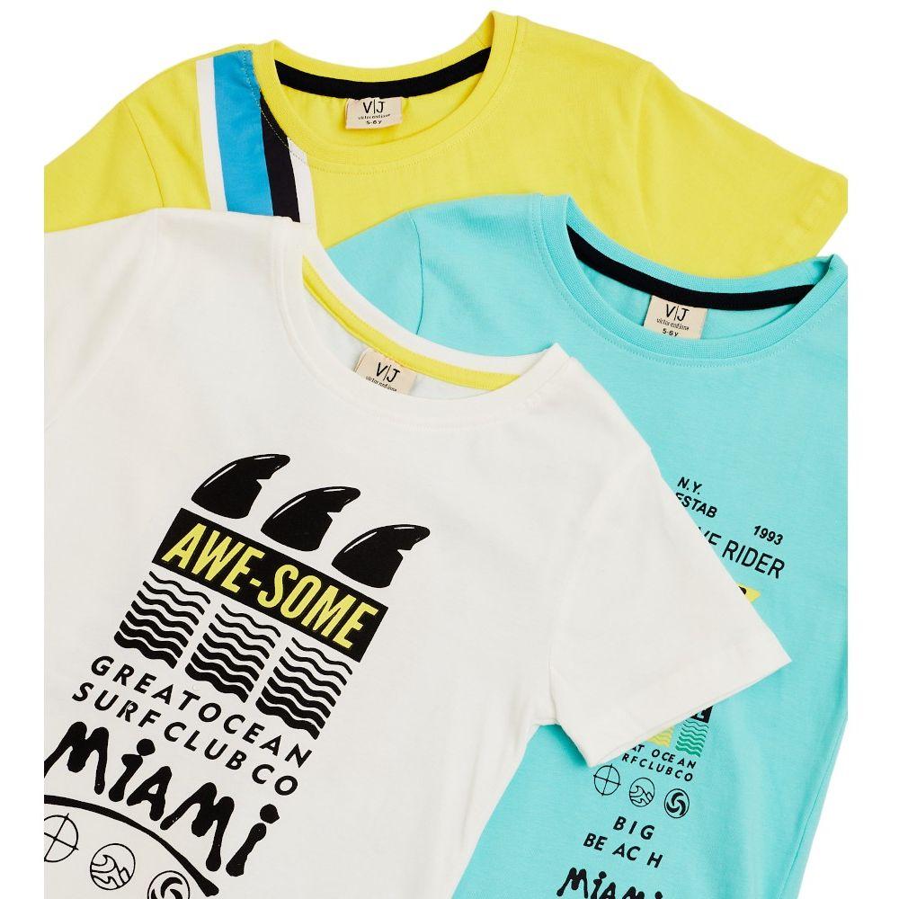 Victor and Jane - Junior Boys T-shirt - Pack of 3 - White/Yellow/Blue