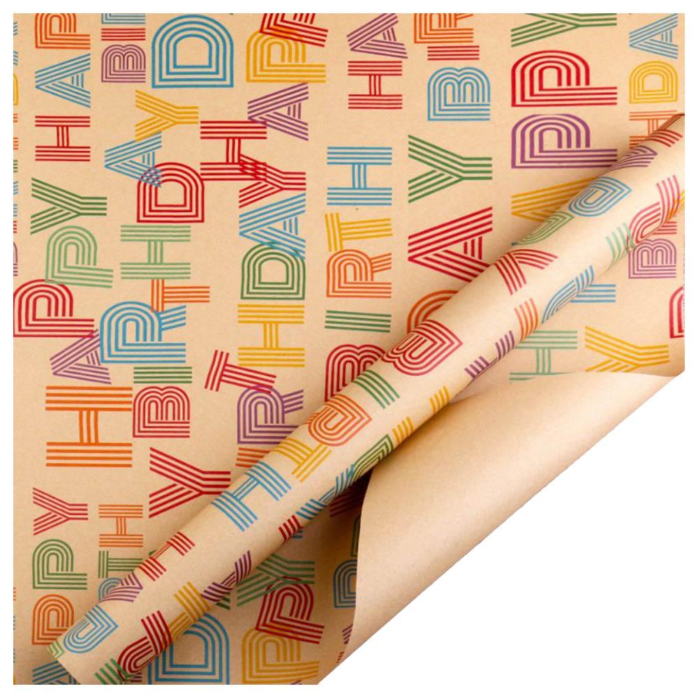 Long Sun - Happy Birthday Kraft Wrapping Paper - 6pcs