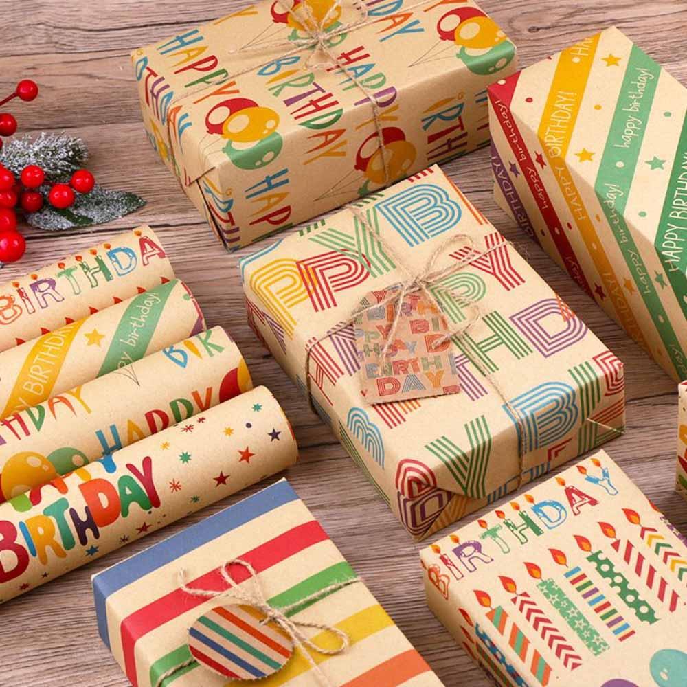 Long Sun - Happy Birthday Kraft Wrapping Paper - 6pcs