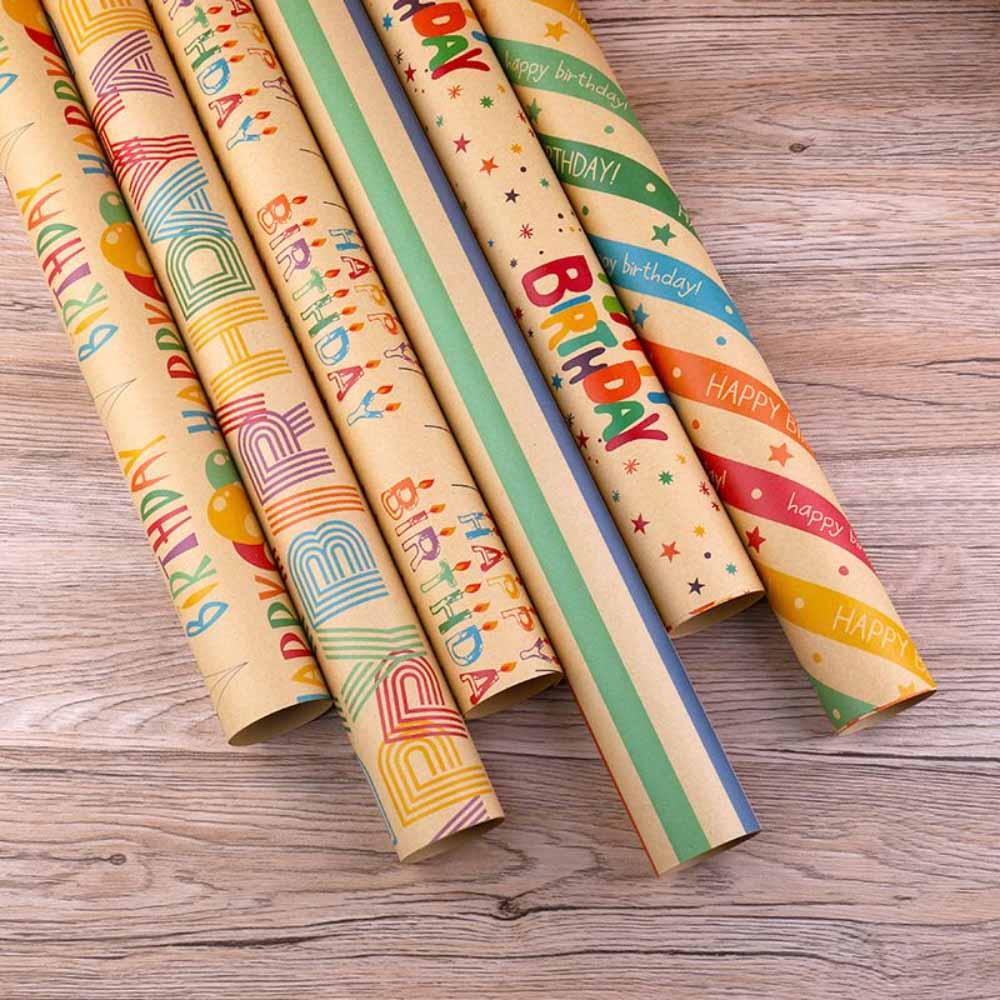 Long Sun - Happy Birthday Kraft Wrapping Paper - 6pcs