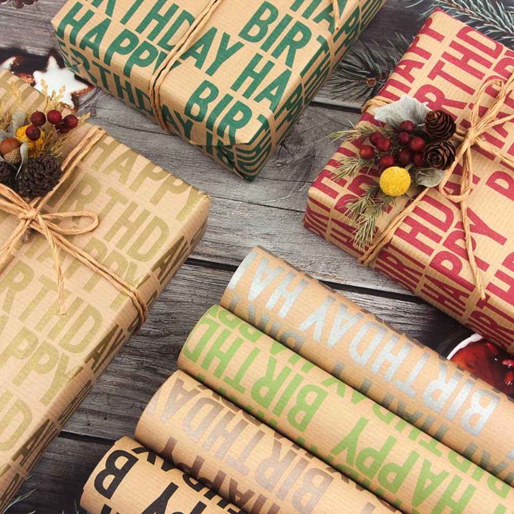 Long Sun - Happy Birthday Kraft Wrapping Paper - 6pcs - Green/Beige