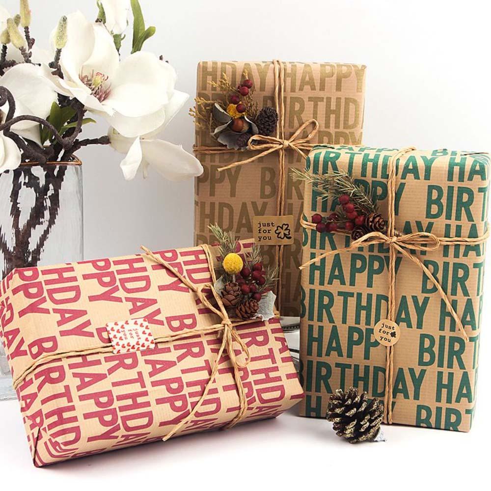 Long Sun - Happy Birthday Kraft Wrapping Paper - 6pcs - Brown