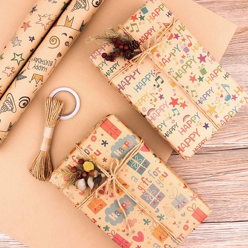 Long Sun - Happy Birthday w/ Bird Printed Kraft Wrapping Paper - 6pcs