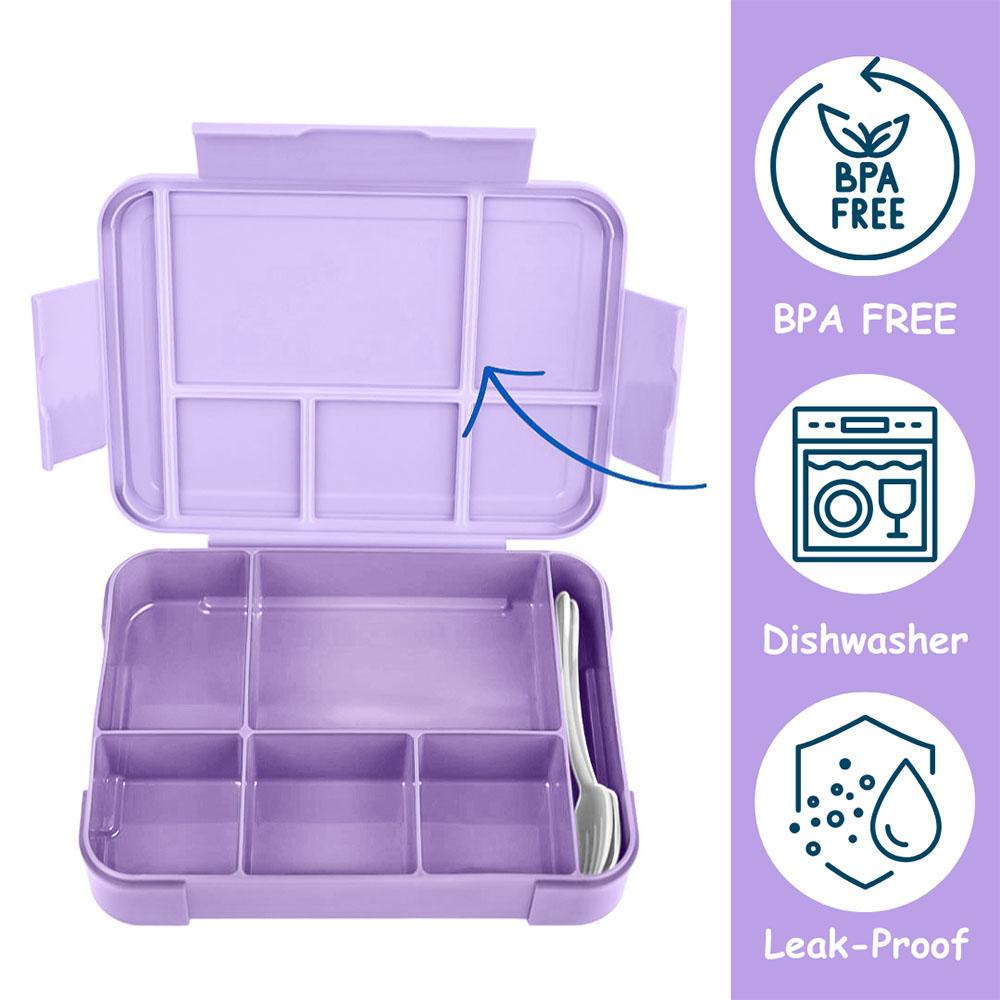 Mumfactory - 5 Compartment Lunch Box With Fork And Spoon - Purple