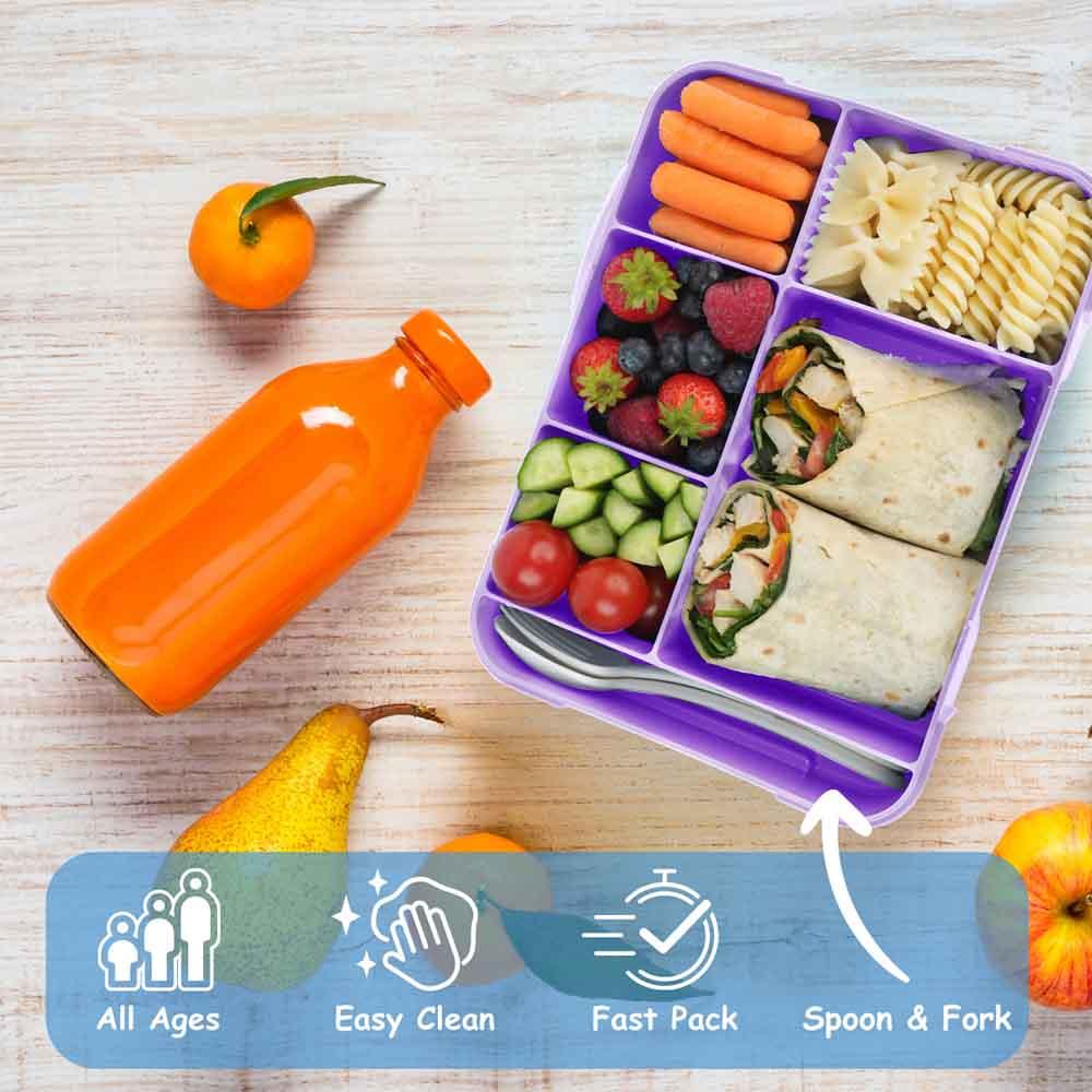 Mumfactory - 5 Compartment Lunch Box With Fork And Spoon - Purple