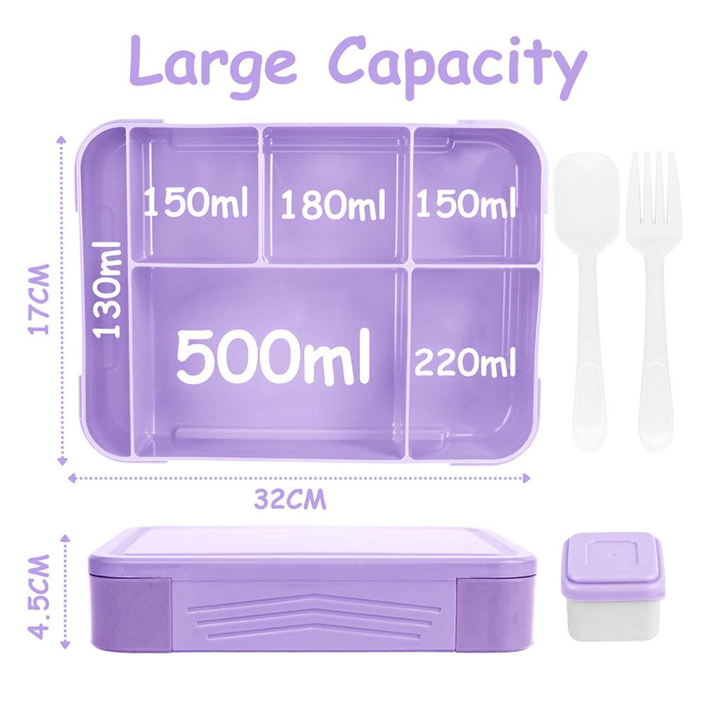 Mumfactory - 5 Compartment Lunch Box With Fork And Spoon - Purple