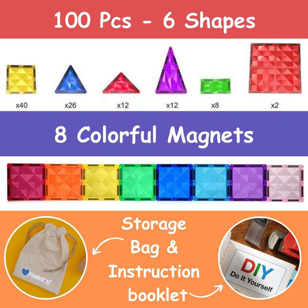 Mumfactory - Magnetic Tiles Blocks For Kids - 100pcs