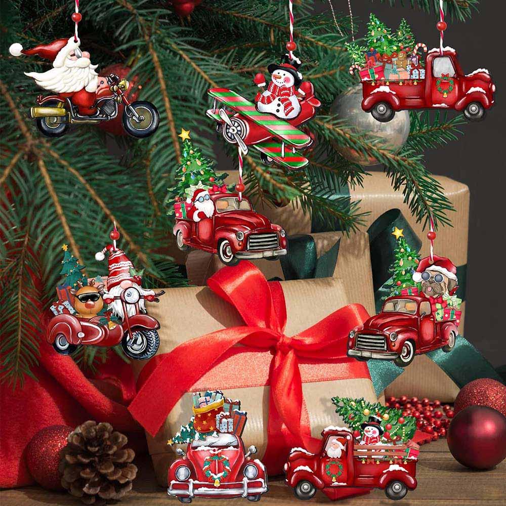 Highland - Christmas Truck Wooden Tree Ornaments - 24pcs